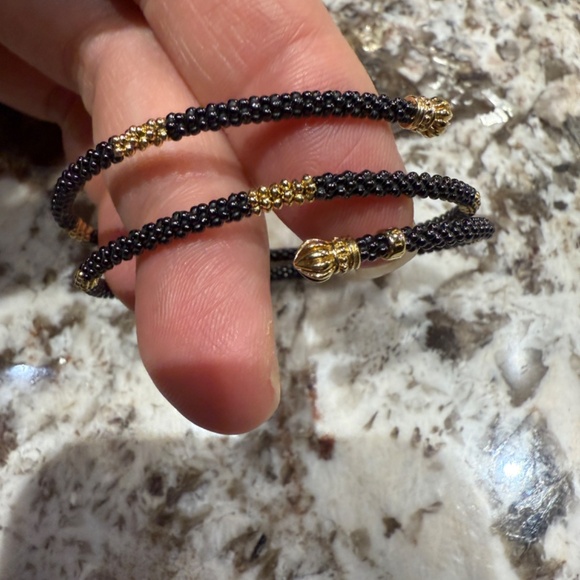 LAGOS 18K Gold and Black Small Station Ceramic Wrap Bracelet | 3mm - Picture 7 of 8